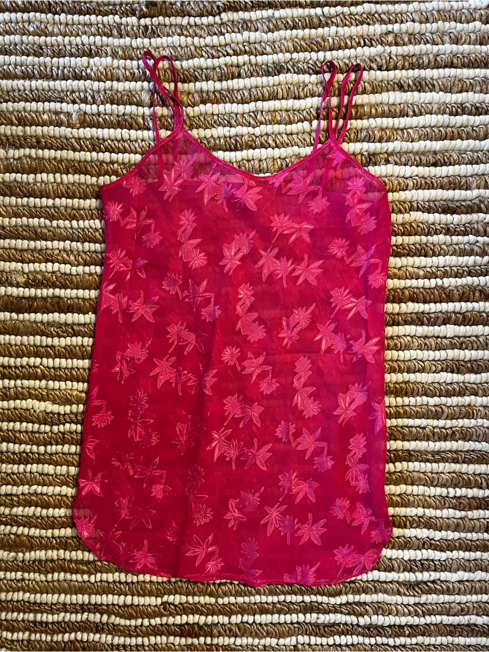 Women's Pink Floral Sheer mesh tropical Cami lingerie dress